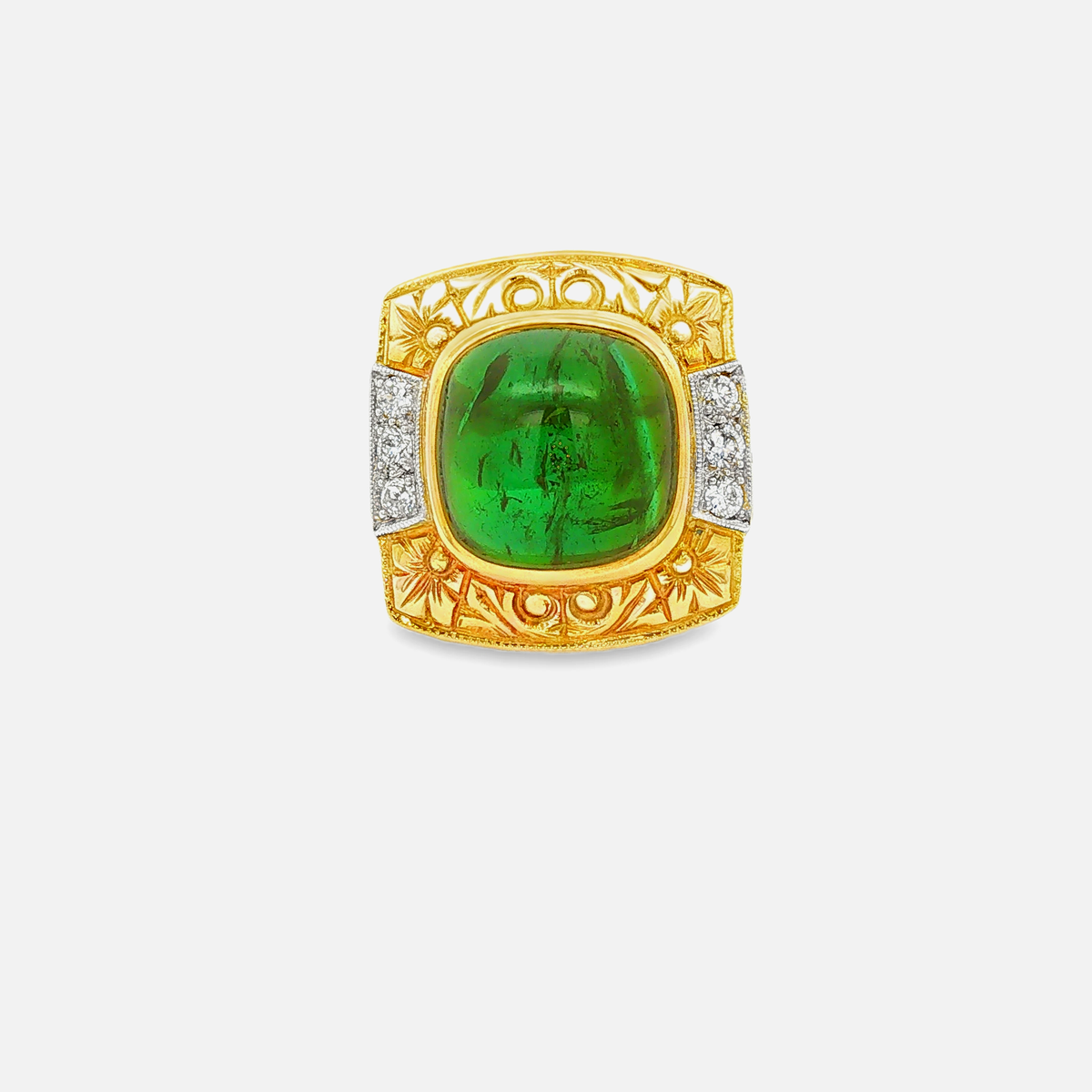 Vintage Turmalinring mit Altschliff-Diamanten