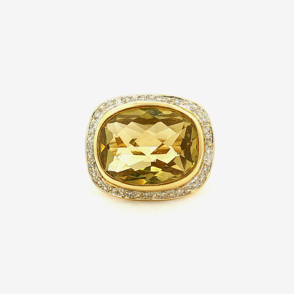 Citrin Cocktailring mit Halo-Fassung in Weißgold