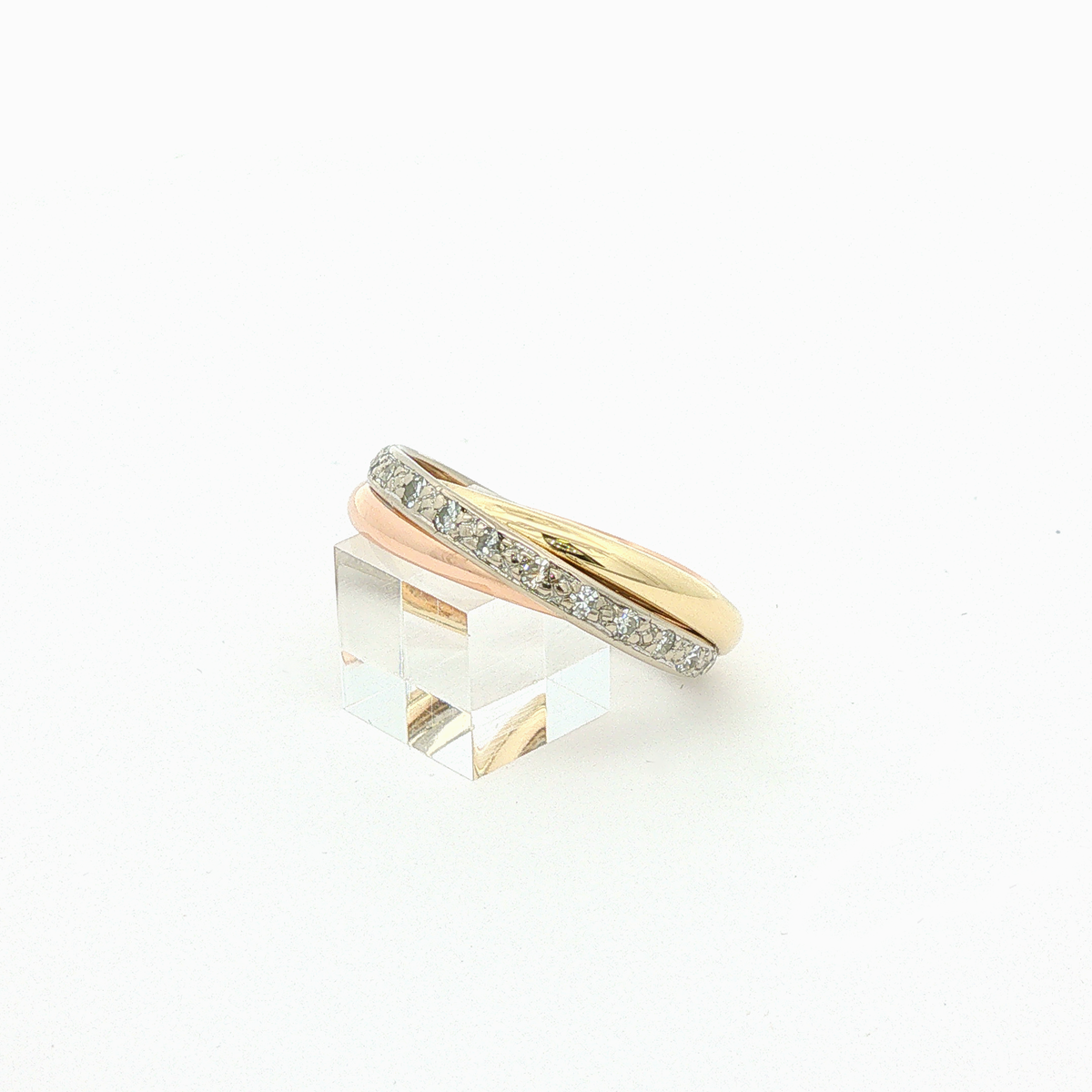 Tricolor-Ring aus 14 Karat Gold mit Diamanten