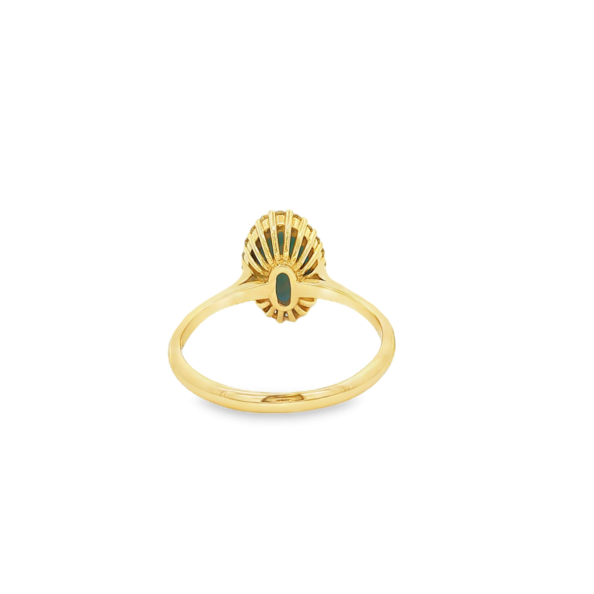 Opalring aus 14 Karat Gelbgold mit Zirkonia-Halo