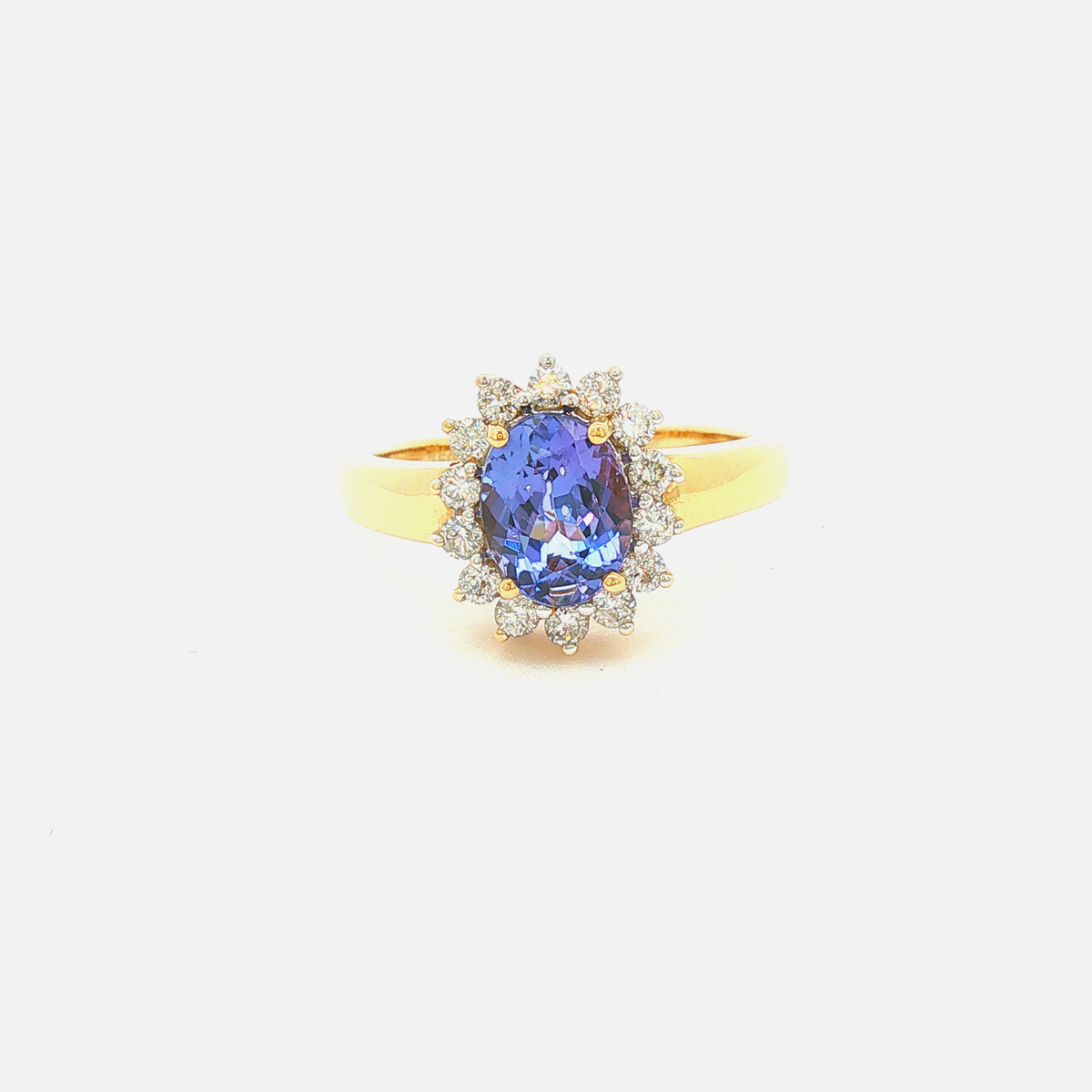 18 Karat Gelbgoldring mit Tansanit & Diamanten