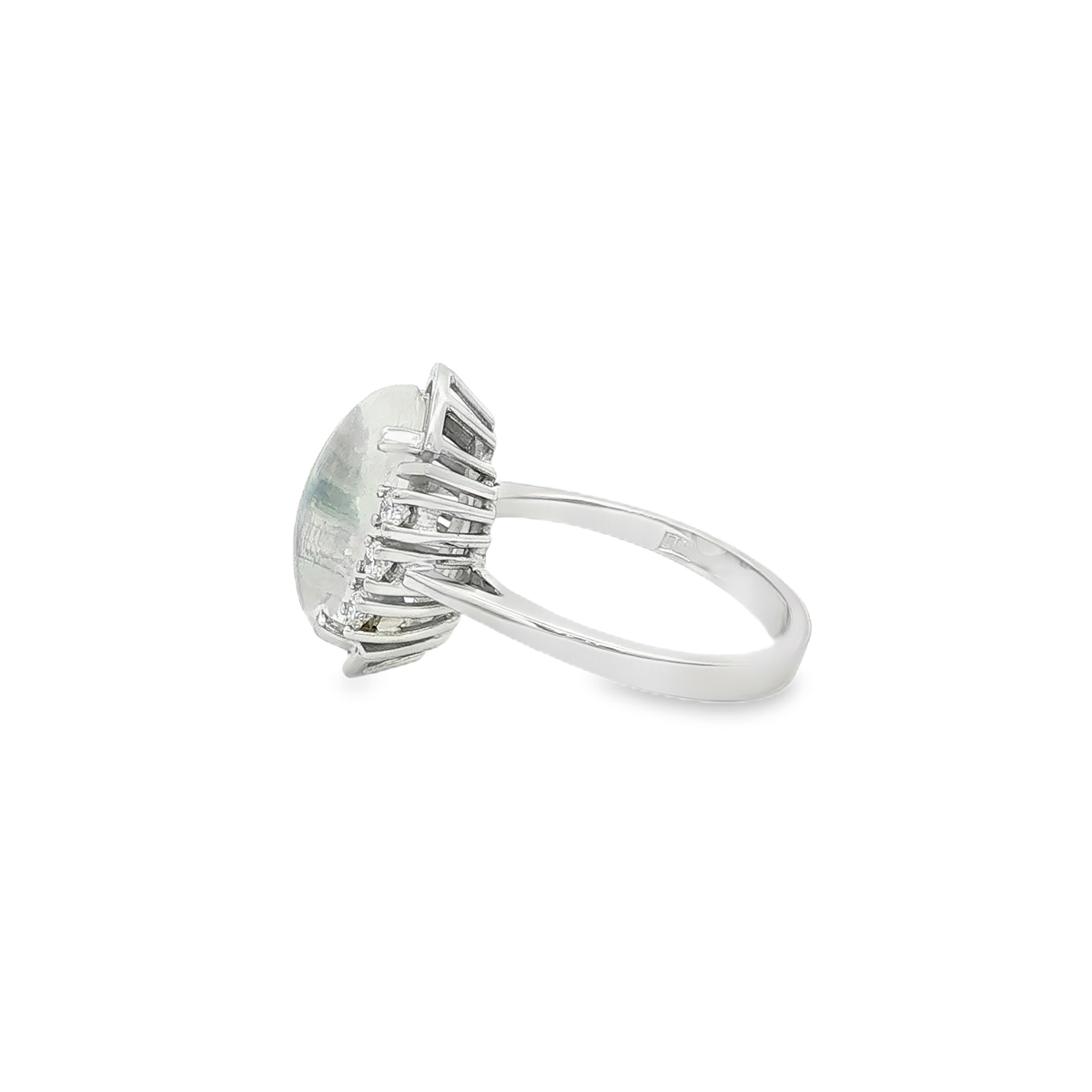 Weißgoldring mit Mondstein & Brillanten