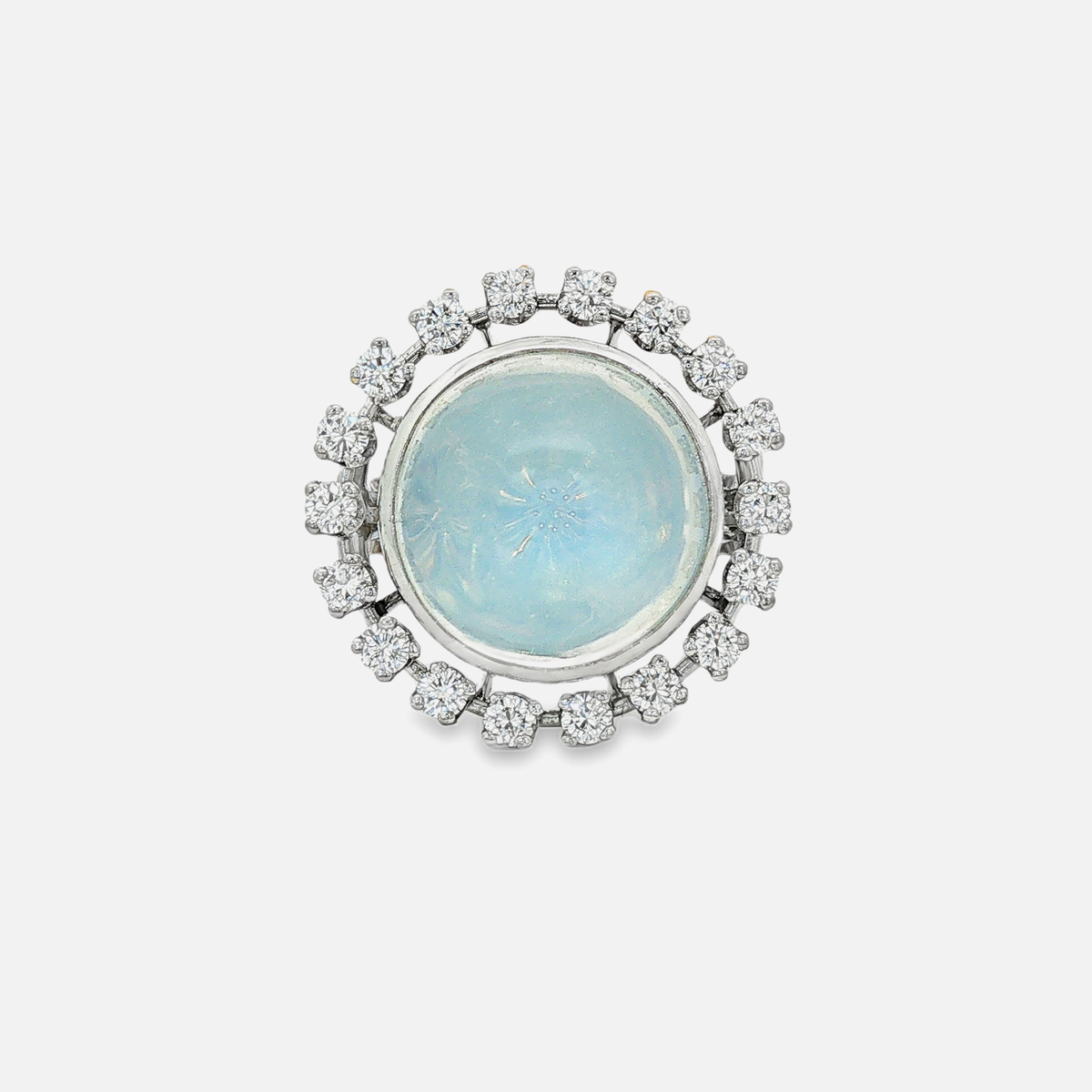 18 Karat Weißgoldring mit Mondstein & Brillanten