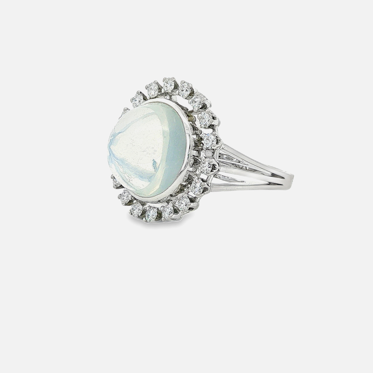 18 Karat Weißgoldring mit Mondstein & Brillanten