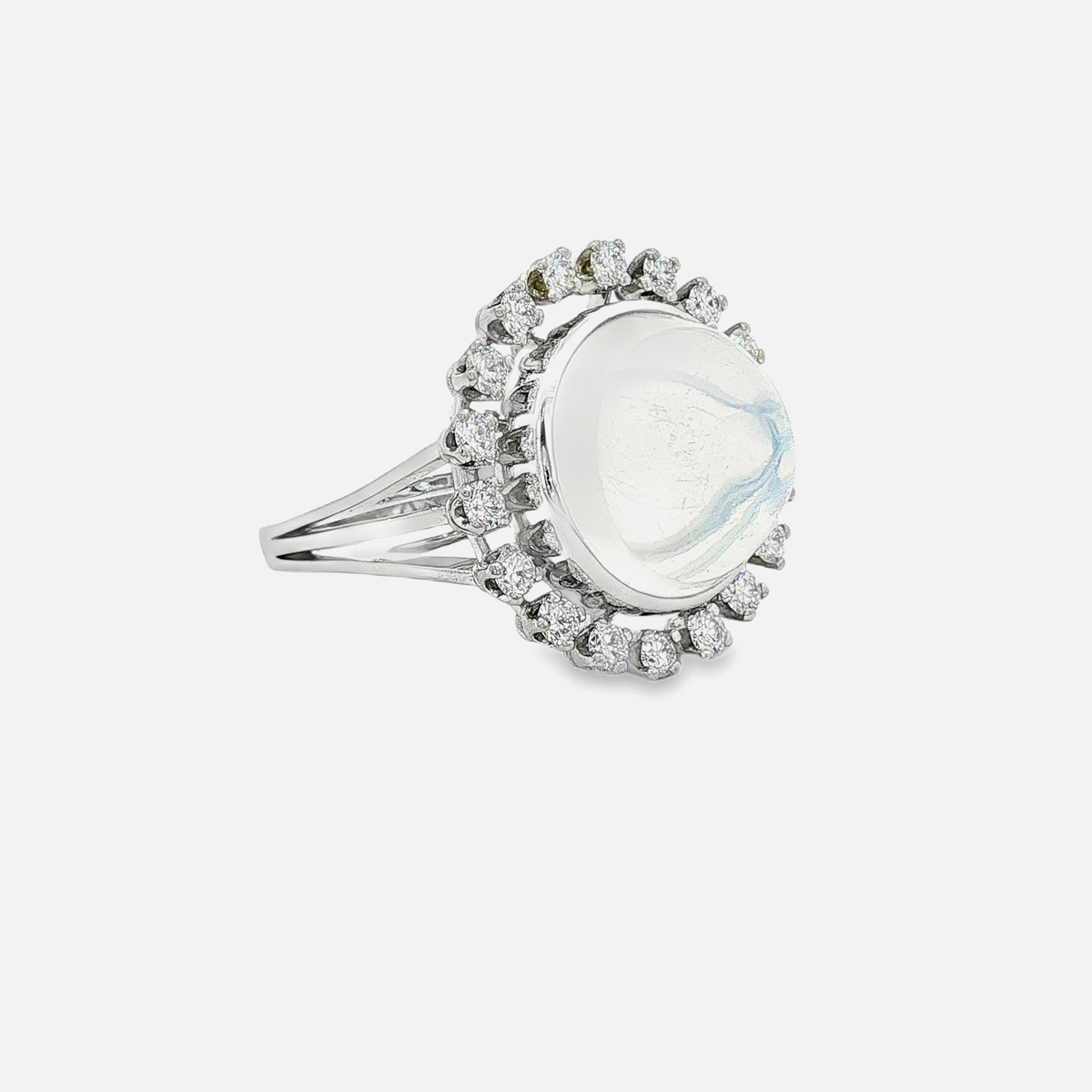 18 Karat Weißgoldring mit Mondstein & Brillanten