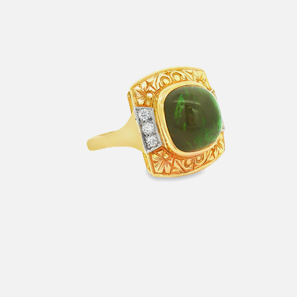 Vintage Turmalinring mit Altschliff-Diamanten