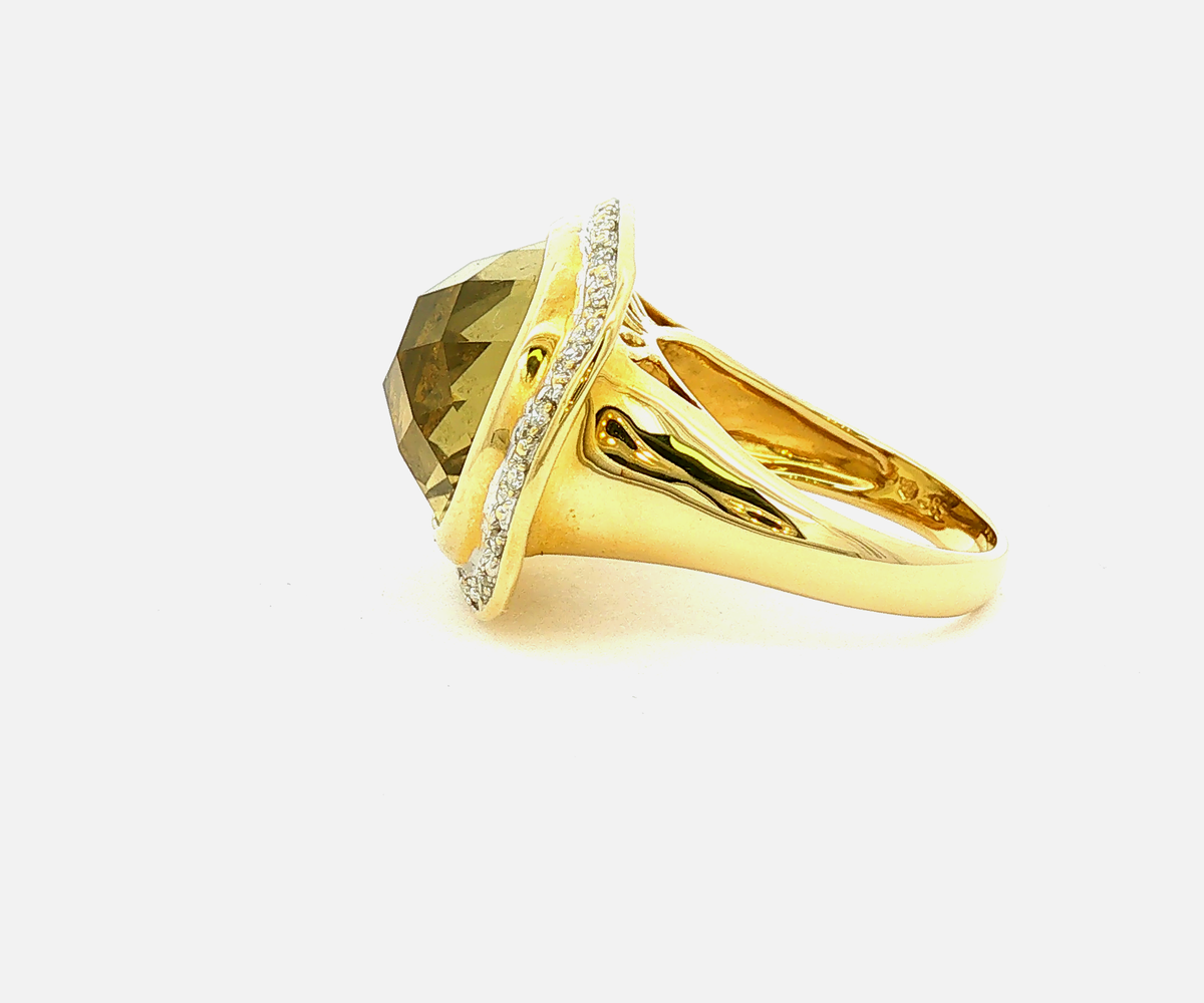 Citrin Cocktailring mit Halo-Fassung in Weißgold
