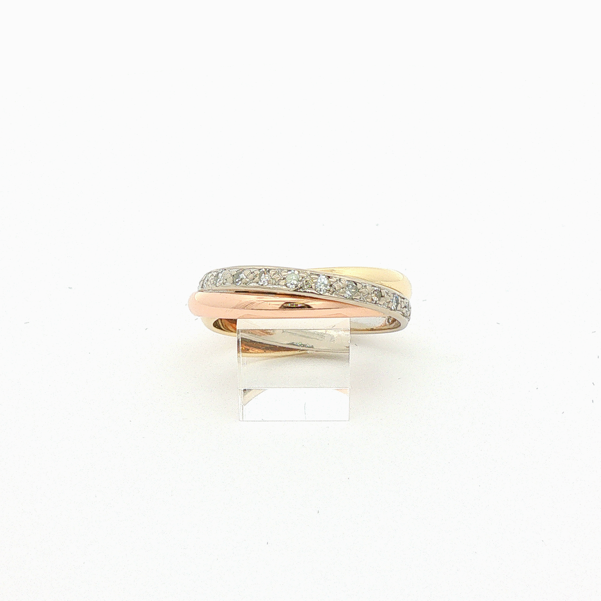 Tricolor-Ring aus 14 Karat Gold mit Diamanten